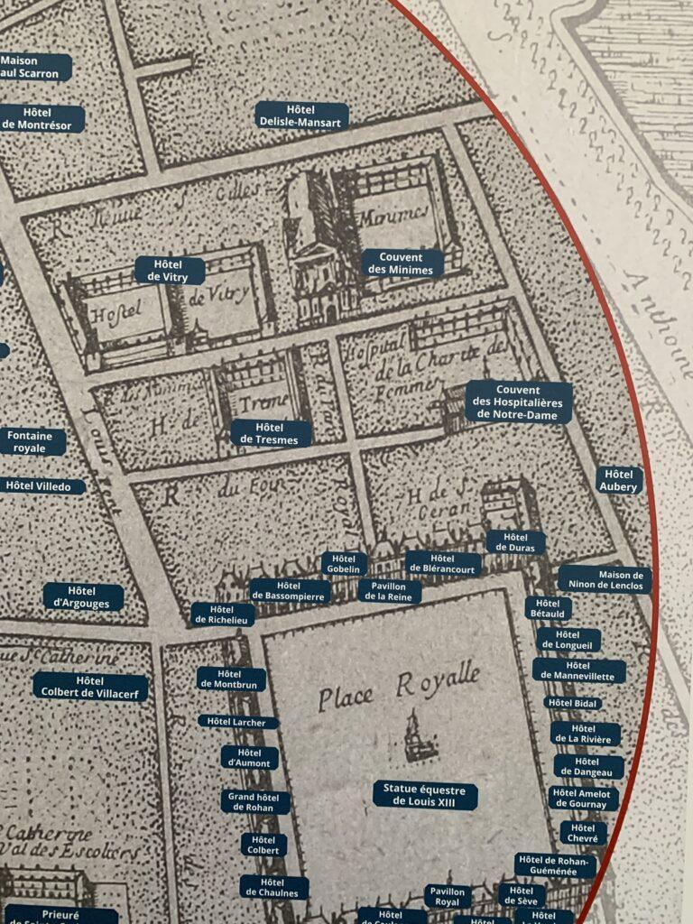 Plan de la place Royalle, actuellement place des Vosges avec le couvent des minimes au dessus